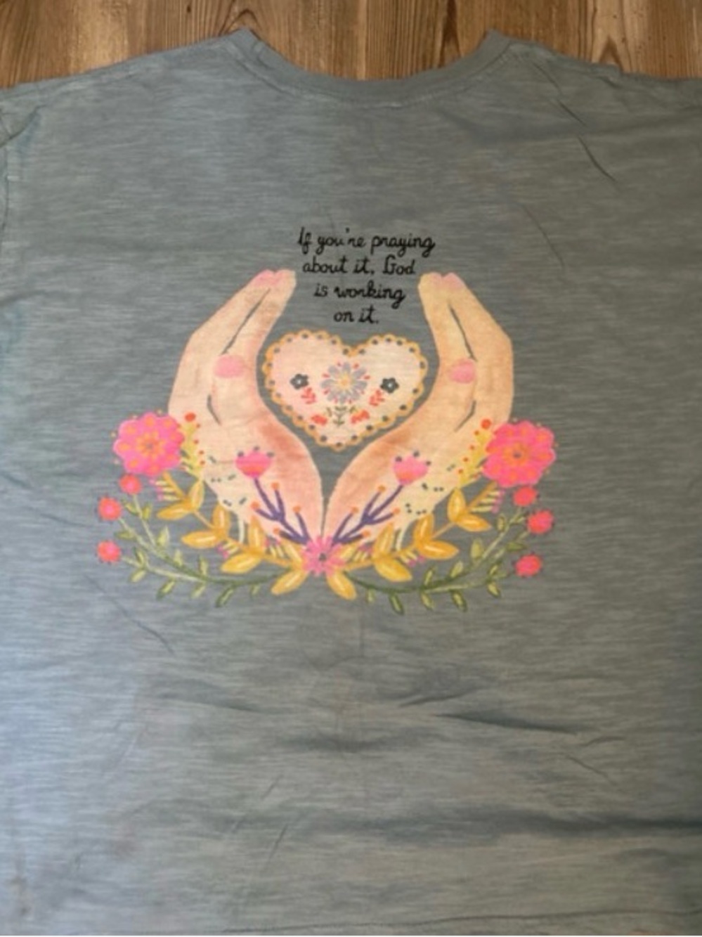 NATURAL LIFE Grey Tee with Floral Heart and Hands Graphic